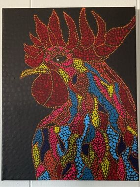 Colorful handpainted Rooster Canvas Art - Vibrant Red, Blue, Yellow, Pink